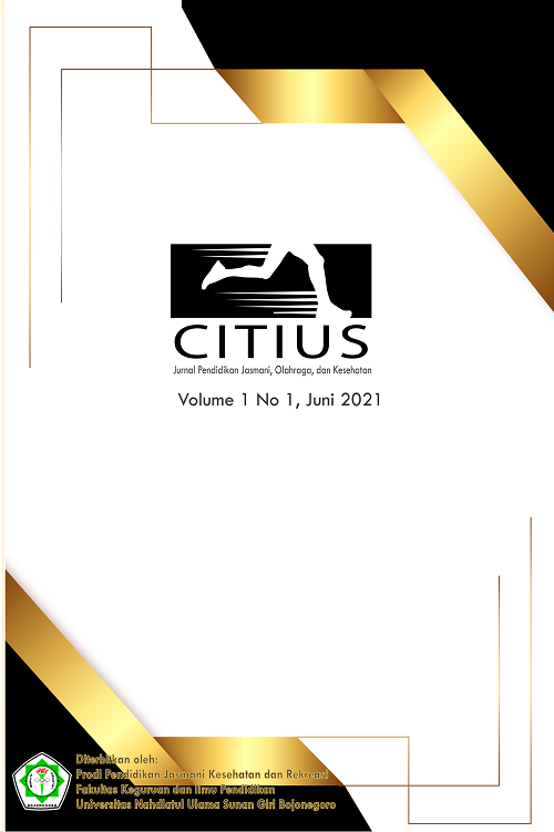 					View Vol. 1 No. 1 (2021): CITIUS: Jurnal Pendidikan Jasmani, Olahraga, dan Kesehatan
				