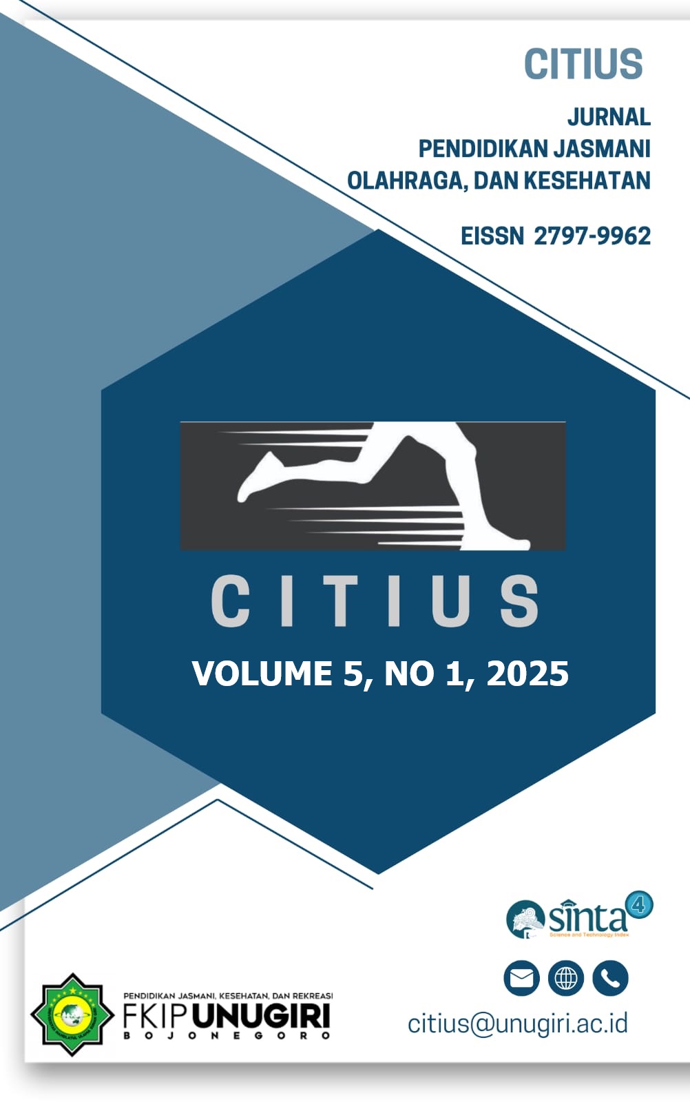 					View Vol. 5 No. 1 (2025): CITIUS : Jurnal Pendidikan Jasmani, Olahraga, dan Kesehatan
				
