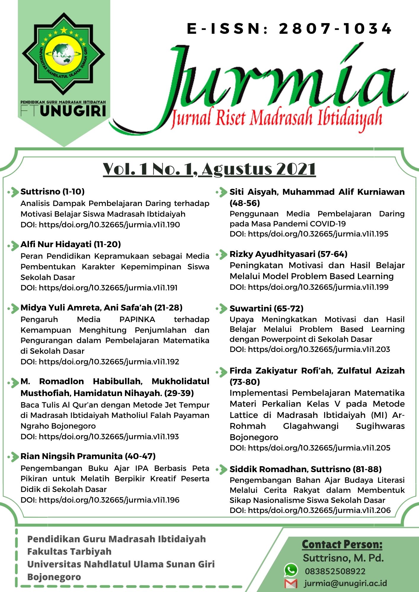 					View Vol. 1 No. 1 (2021): Jurnal Riset Madrasah Ibtidaiyah 
				