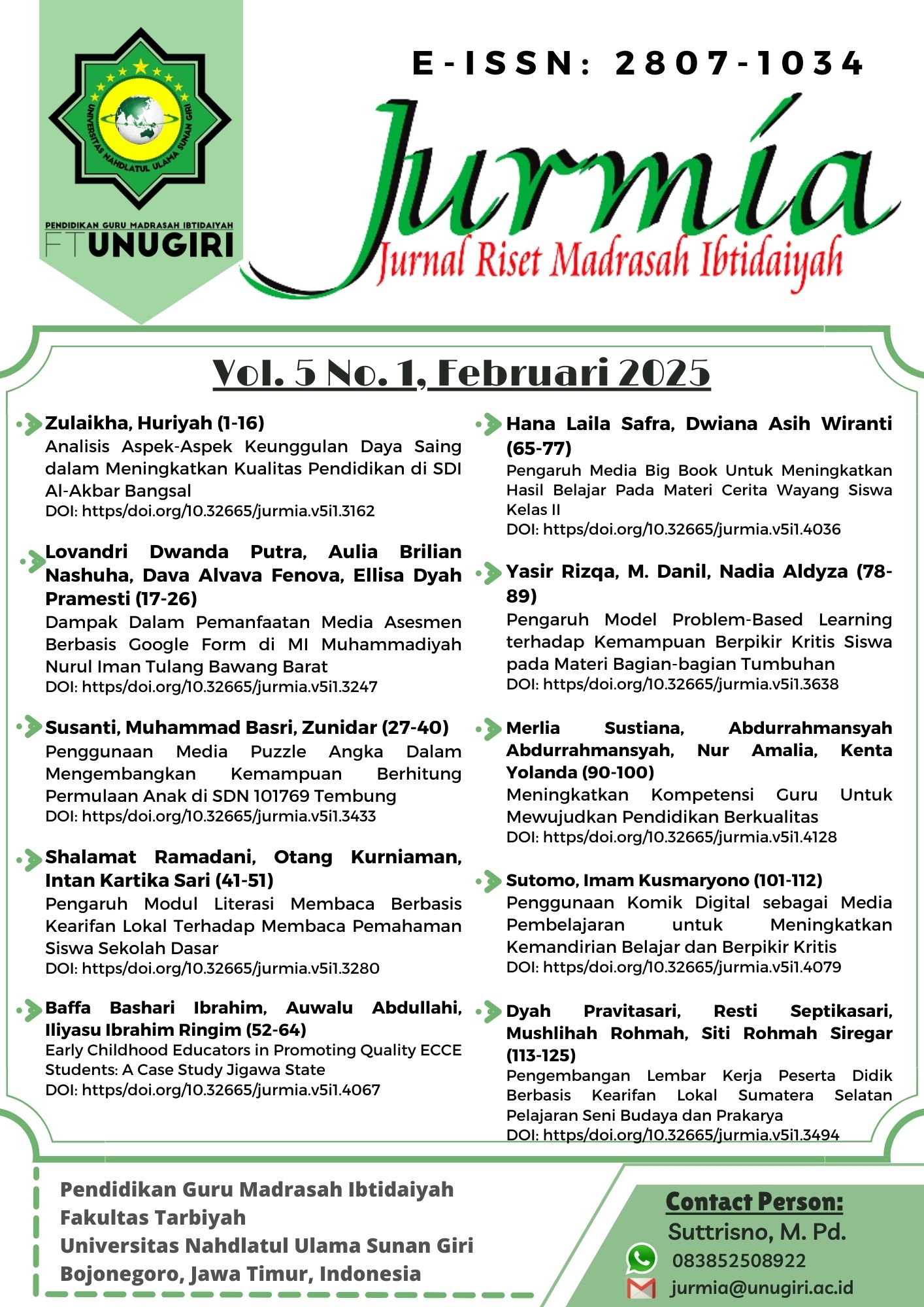 					View Vol. 5 No. 1 (2025): Jurnal Riset Madrasah Ibtidaiyah 
				