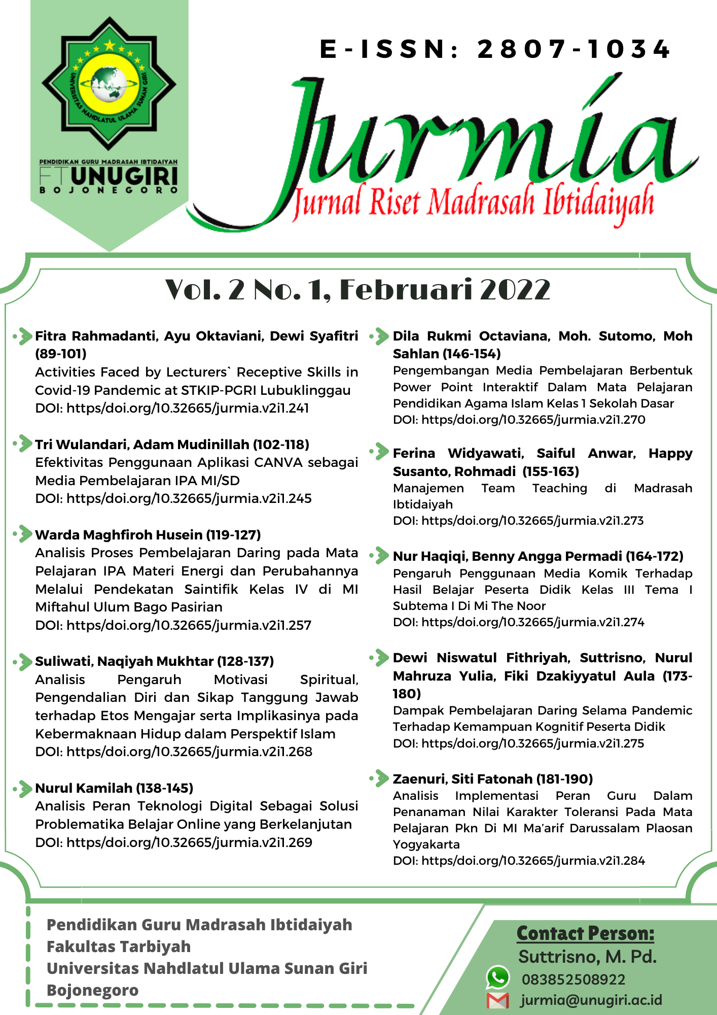 					View Vol. 2 No. 1 (2022): Jurnal Riset Madrasah Ibtidaiyah (JURMIA)
				