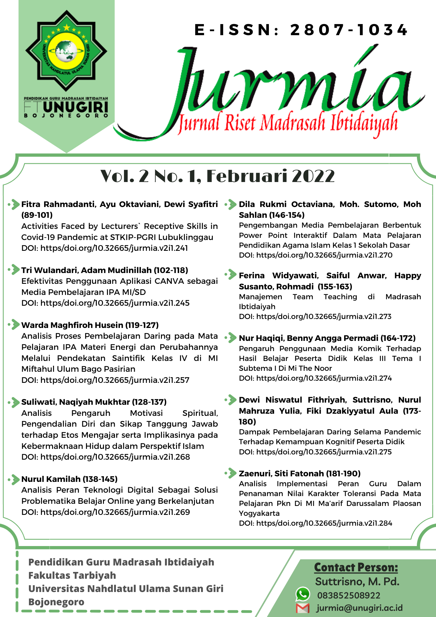 					View Vol. 2 No. 1 (2022): Jurnal Riset Madrasah Ibtidaiyah 
				