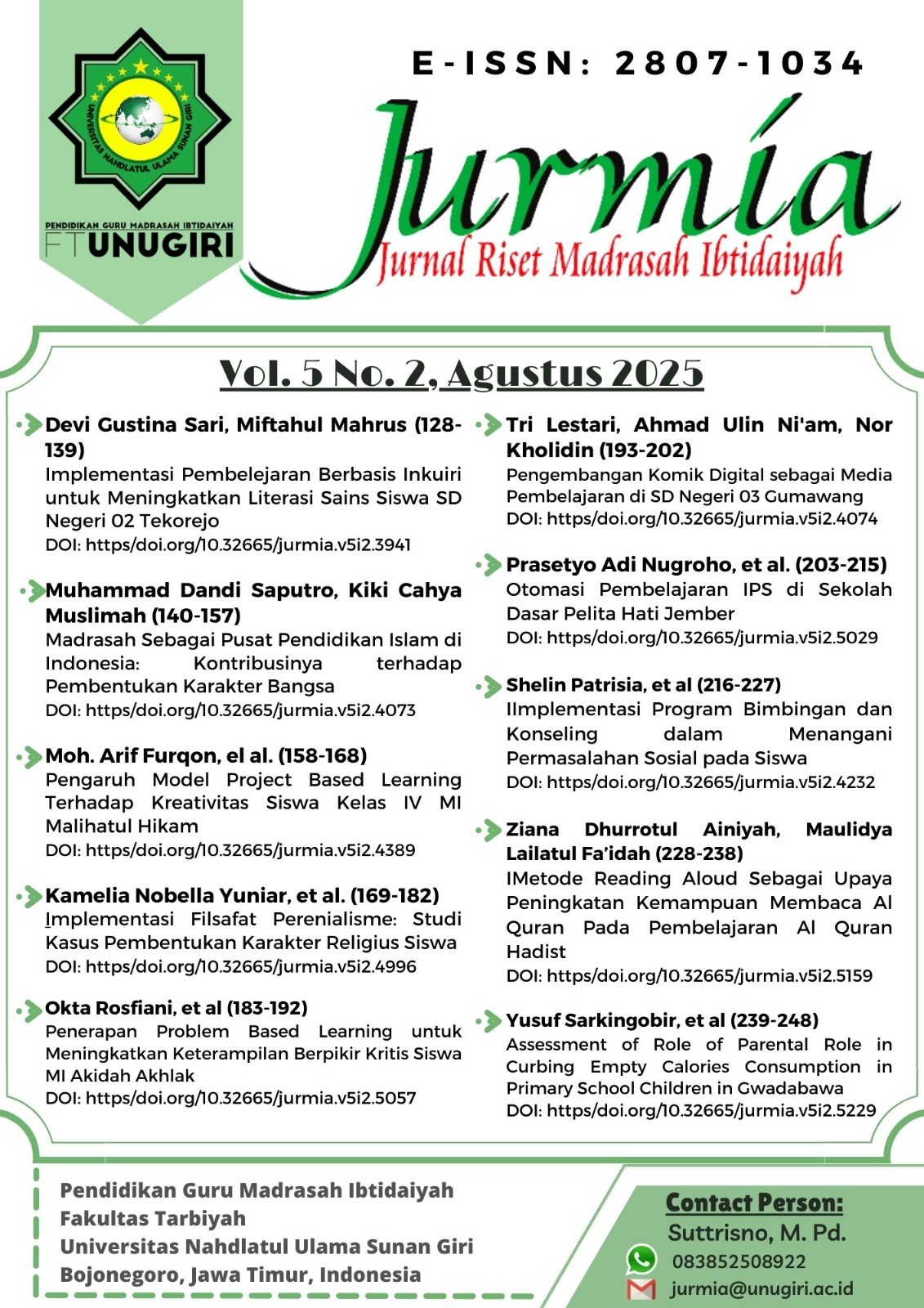 					View Vol. 5 No. 2 (2025): Jurnal Riset Madrasah Ibtidaiyah
				