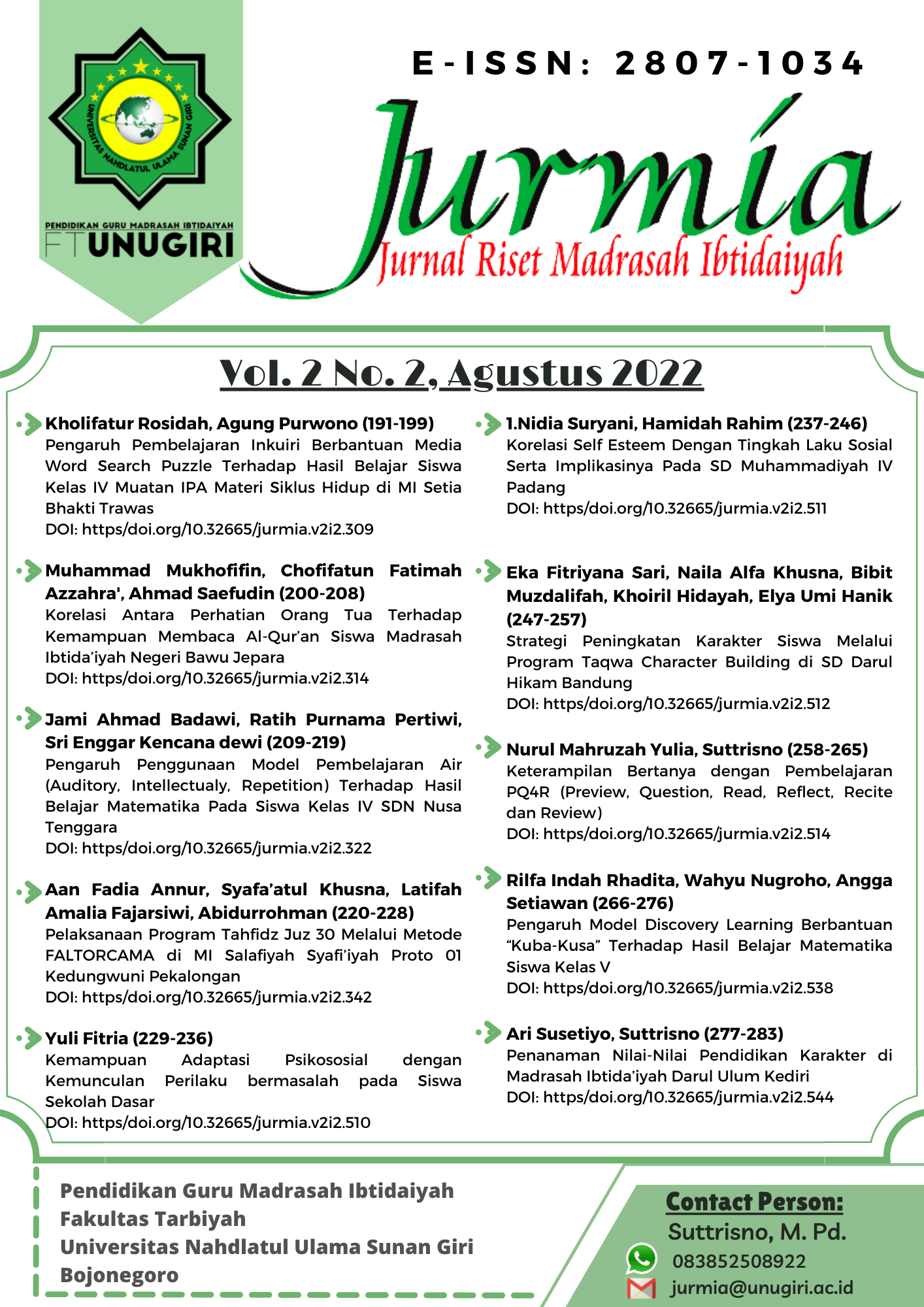 					View Vol. 2 No. 2 (2022): Jurnal Riset Madrasah Ibtidaiyah 
				