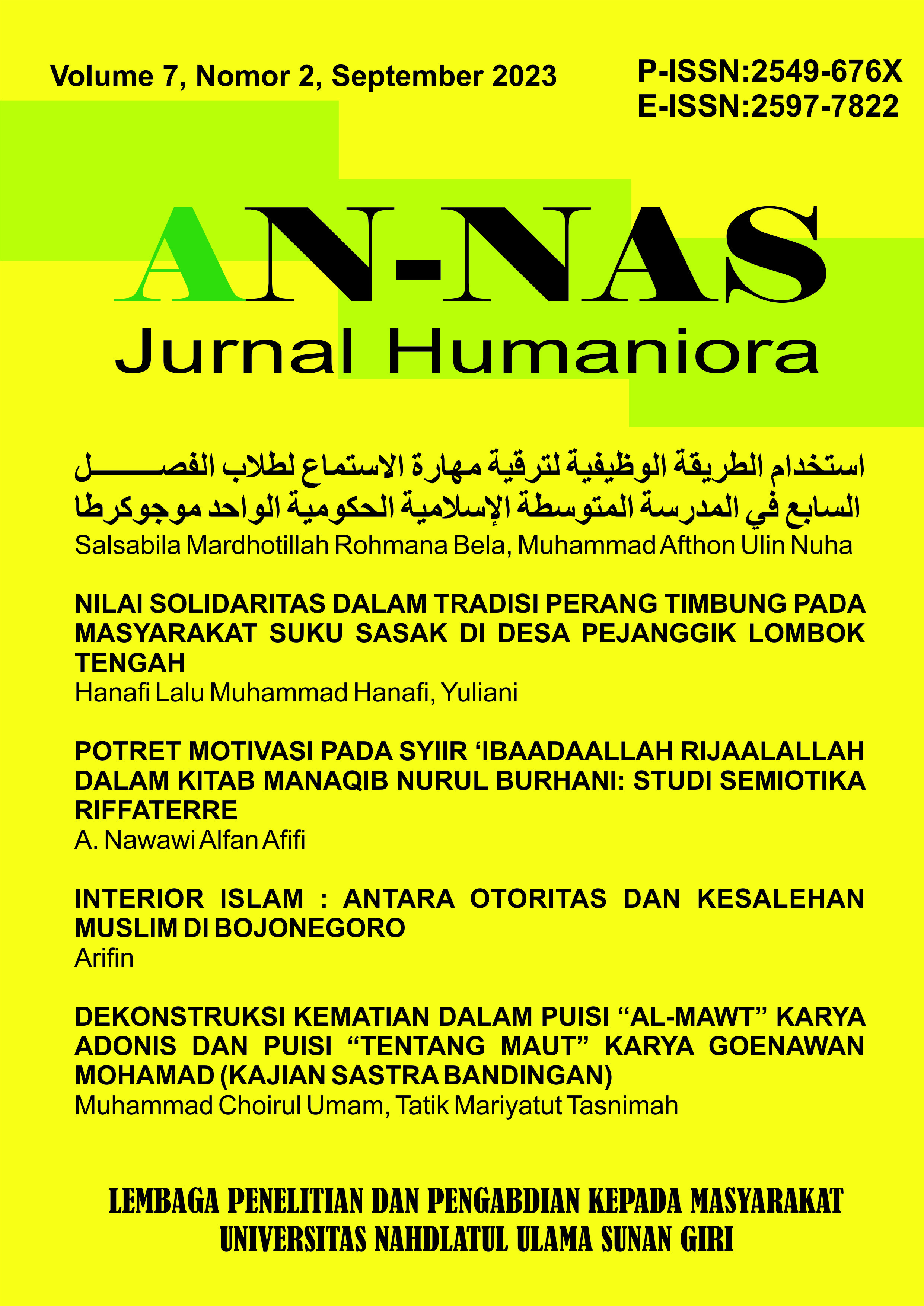 					View Vol. 7 No. 2 (2023): AN-NAS: Jurnal Humaniora
				