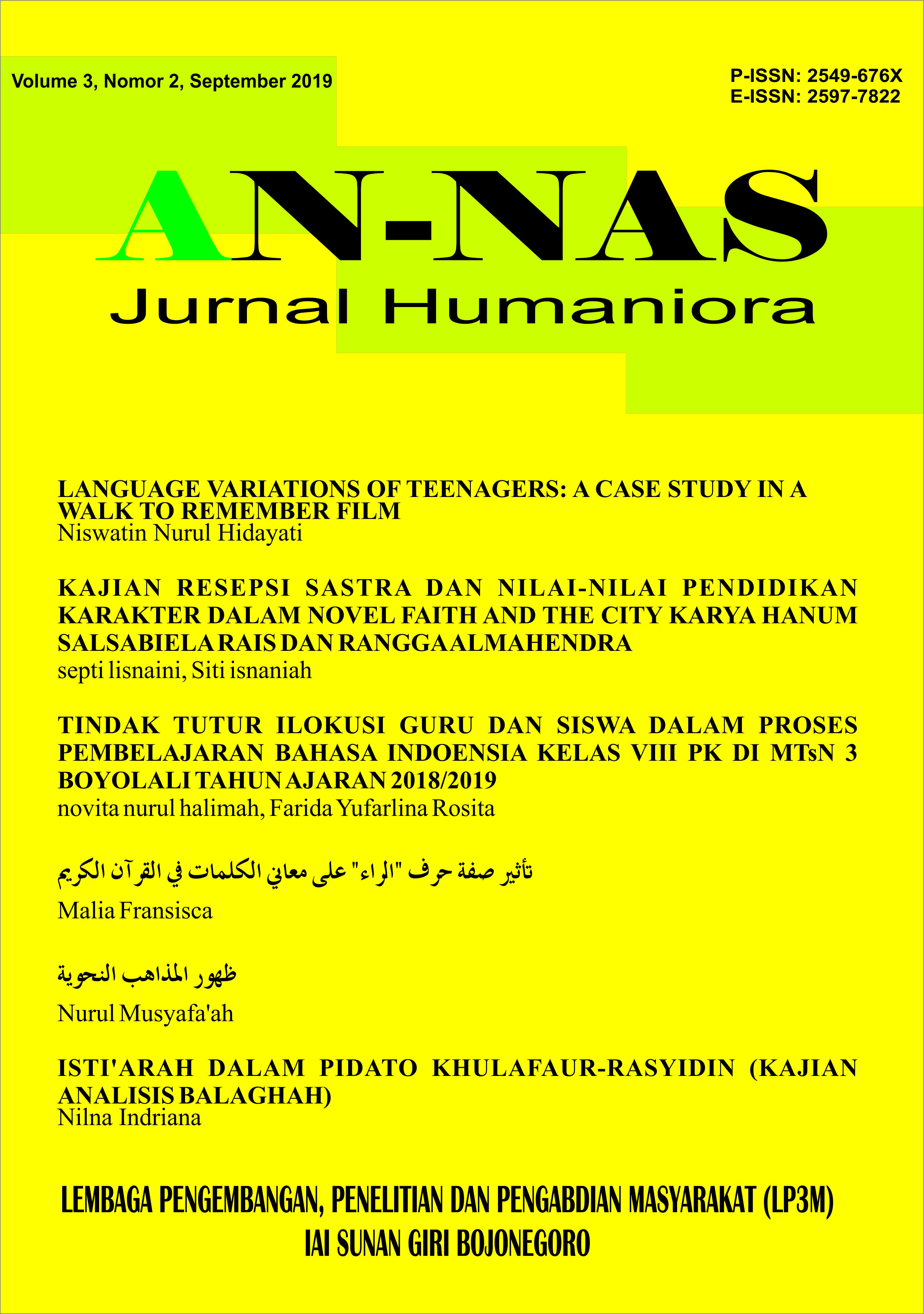 					View Vol. 3 No. 2 (2019): AN-NAS: Jurnal Humaniora
				
