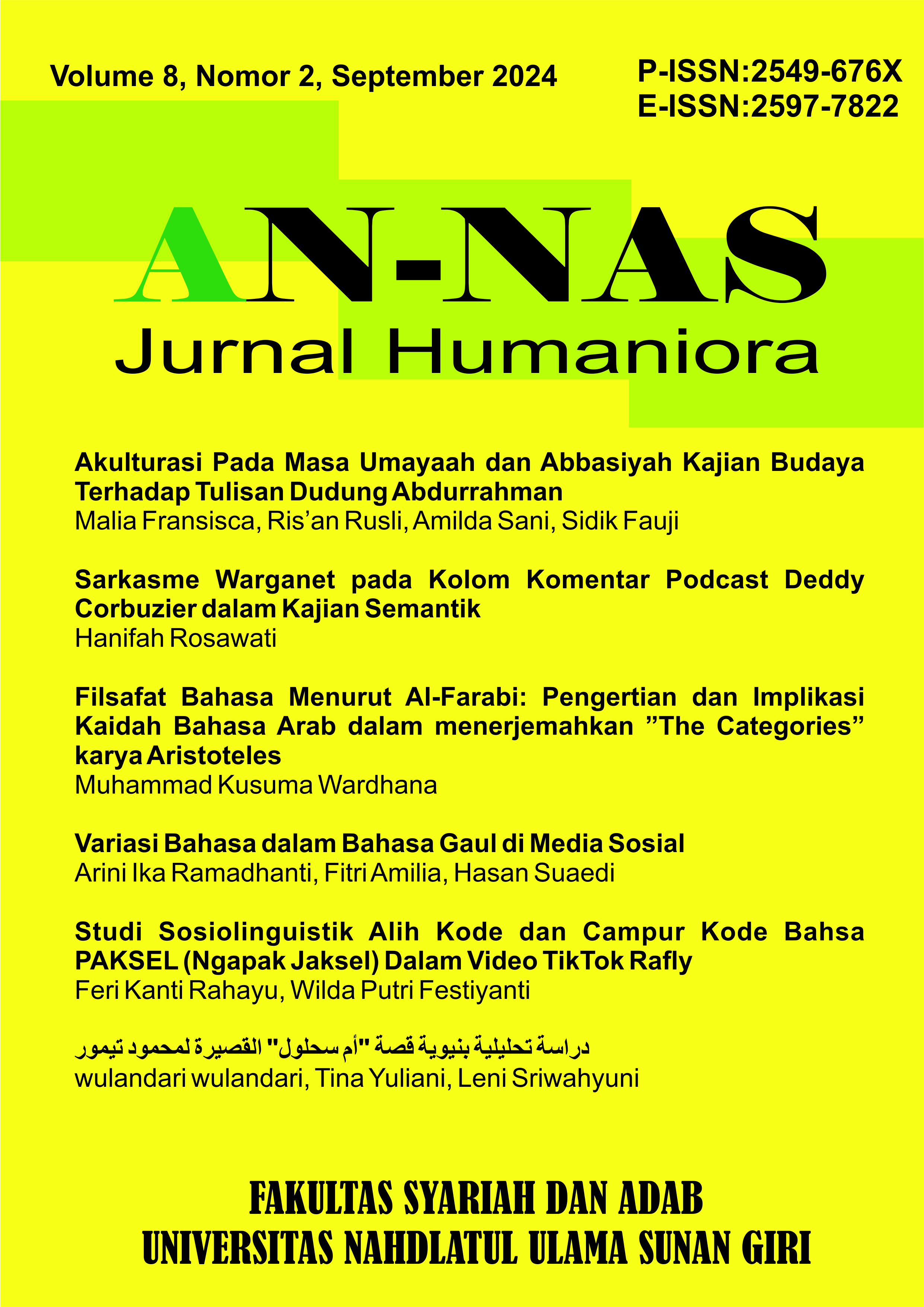 					View Vol. 8 No. 2 (2024): AN-NAS: Jurnal Humaniora
				