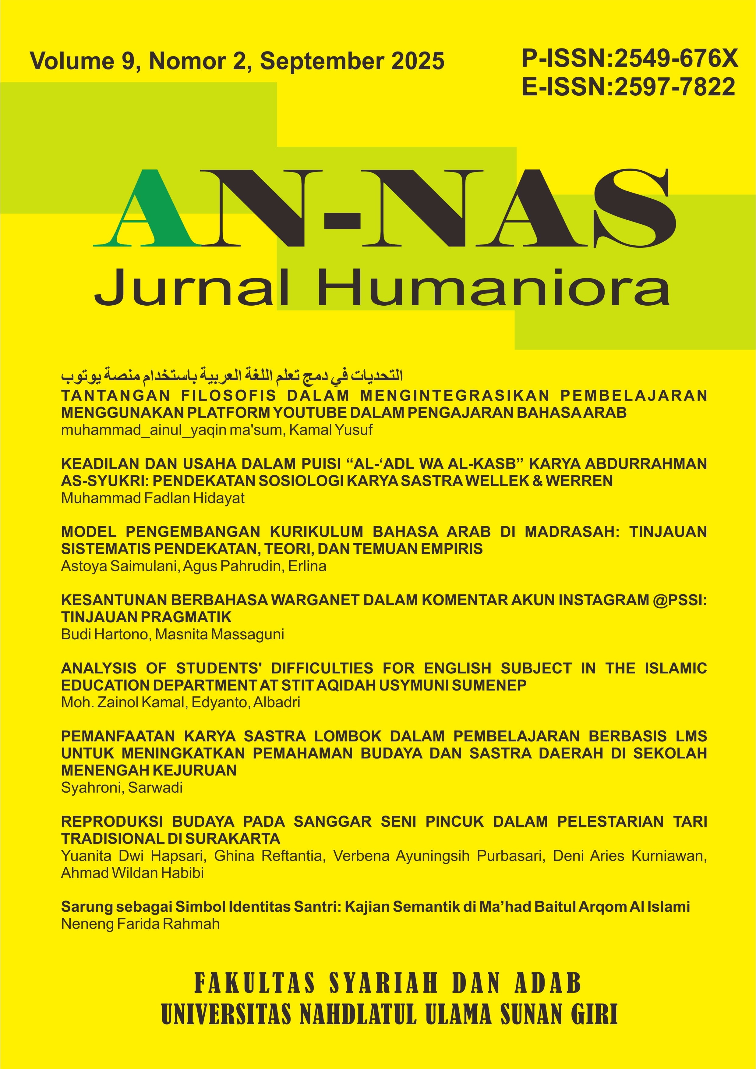 					View Vol. 9 No. 2 (2025): AN-NAS: Jurnal Humaniora
				