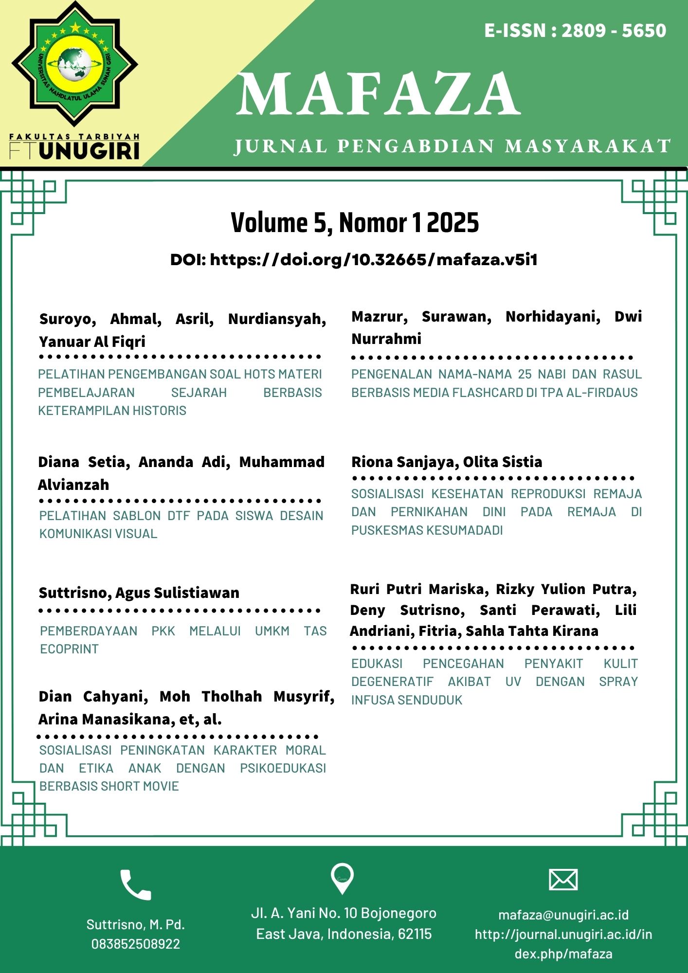 View Vol. 5 No. 1 (2025): Mafaza : Jurnal Pengabdian Masyarakat
