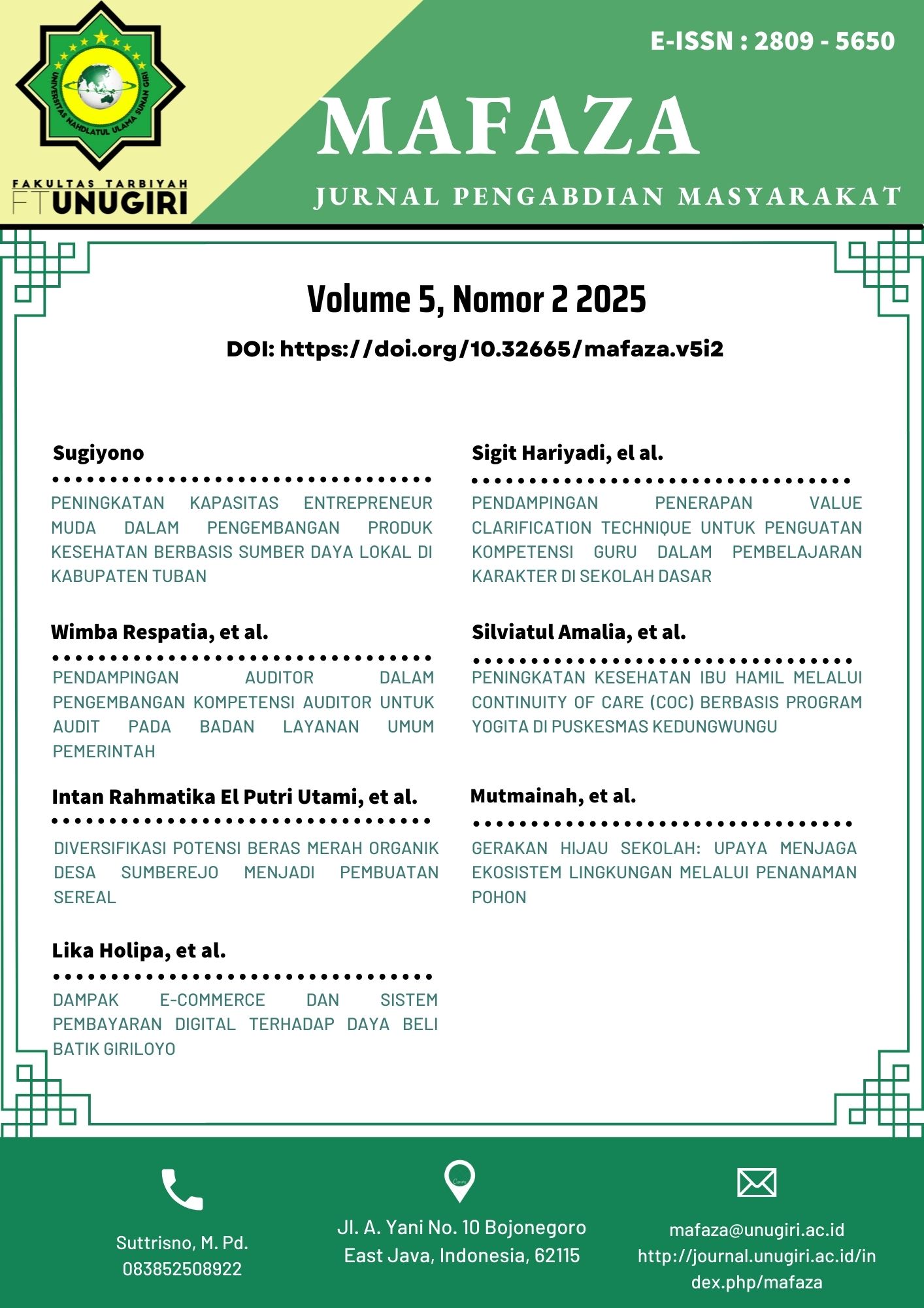 					View Vol. 5 No. 2 (2025): Mafaza : Jurnal Pengabdian Masyarakat
				